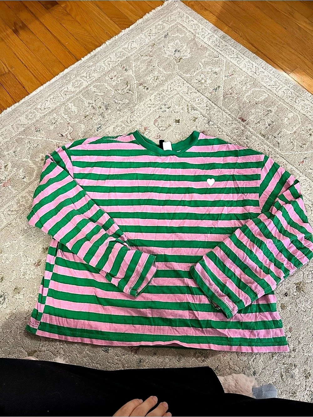 H&M Long Sleeve Striped Top in Pink & Green Size Small